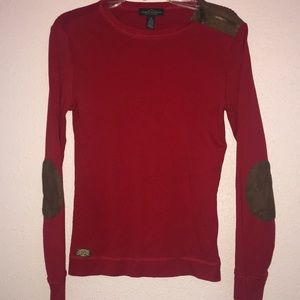 Ralph Lauren Red Long Sleeve w/ Brown Elbow Pads